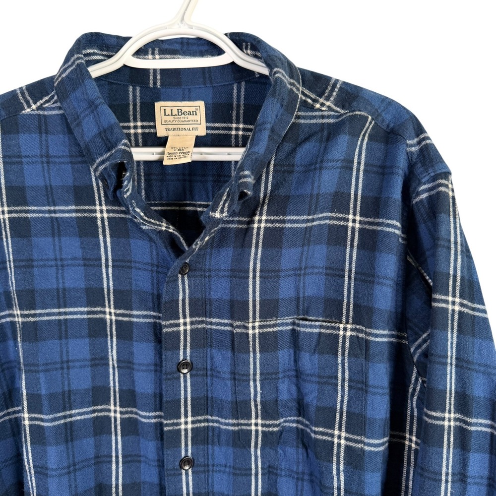 LL Bean Scotch Plaid Flannel Shirt Mens L Reg Blue Traditional Fit Cotton L/S